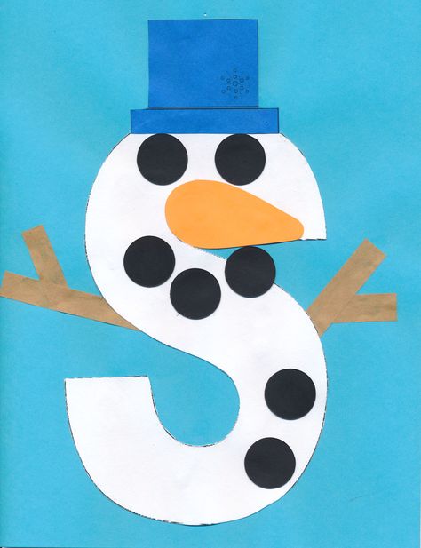 Letter "S" snowman from KHCPL Russiaville's craft program Artwork For Preschoolers, S Is For, S Is For Snowman, S Is For Santa, Letter S Craft, Preschool Letter S, Letter S Crafts, Snowman Template, Letter S Activities