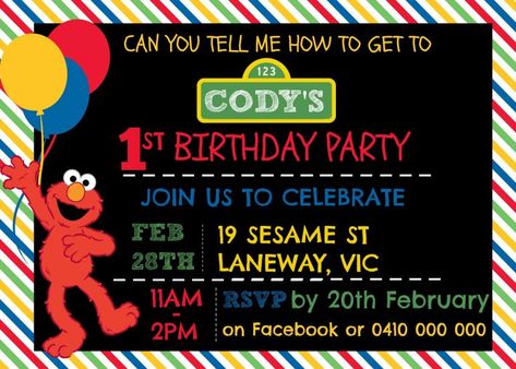 Elmo Birthday Invitations, Sesame Street Birthday Invitations, 26 Birthday, Sesame Street Invitations, Birthday Party Invitations Diy, Facebook Birthday, Fb Games, Elmo Birthday Party, Ideas Cumpleaños