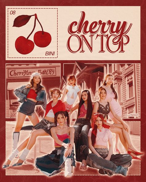 guys say it with me: CHERRY ON TOP SOTY🍒 - - - #poster #posterdesign #posterdesigncommunity #graphicdesign #graphicdesigner #artph #bini #biniph Cherry On Top Bini Wallpaper, Cherry On Top By Bini, Birthday Graphic Design, Best Canva Templates, Night Collage, Canva Design Ideas, Free Business Logo, Art Design Poster, Bini Ph