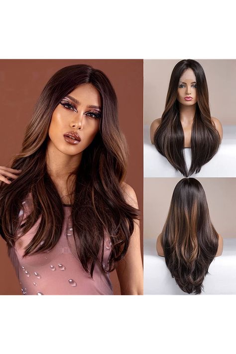 EMMOR Honey Brown Highlight Wig Lace Front Wig for Women Body Wave Wig Heat Resistant Synthetic Wig Natural Looking Brown Highlight Wig, Highlight Wig, Wig Lace Front, Wave Wig, Wig Lace, Beautiful Wigs, Women Body, Brown Highlights, Body Wave Wig