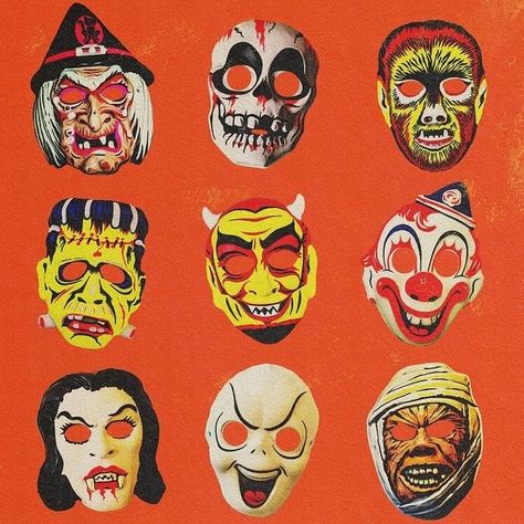 Yokai Mask, 1960s Halloween, Vintage Halloween Art, Monster Mask, Halloween Memes, Vintage Halloween Costume, Halloween Everyday, Halloween Tattoo, Retro Horror