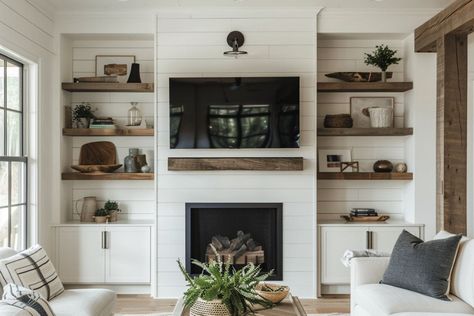 Must-See Fireplace Built-Ins: 50+ Ideas to Inspire Your Next Project Fireplace With Mantle And Built Ins, Living Room Built Ins Electric Fireplace, Built In Bookshelves Next To Fireplace, Fireplace And Built Ins With Tv, Built In Electric Fireplace And Tv, Electric Fireplace With Built Ins, Built In Next To Fireplace, Fire And Tv Wall Built Ins, Living Room Built Ins With Tv