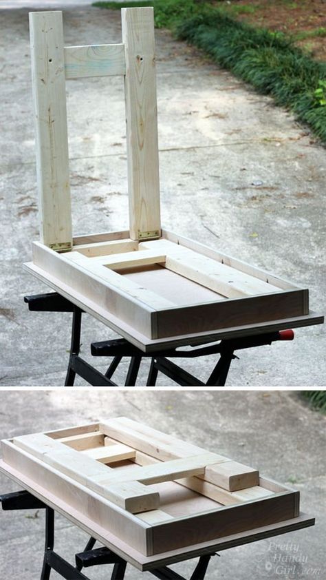 Folding Laptop Writing Desk | Pretty Handy Girl Folding Table Legs Diy, Diy Lap Desk, Diy Folding Table, Folding Wood Table, Folding Table Diy, Laptop Writing, Folding Table Legs, Wood Folding Table, Folding Workbench