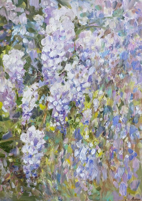 Painting Wisteria, Poem Inspo, Relief Painting, Pretty Paintings, Wisteria Flowers, Bedroom Painting, Paint Inspo, Painted Backdrops, France Culture