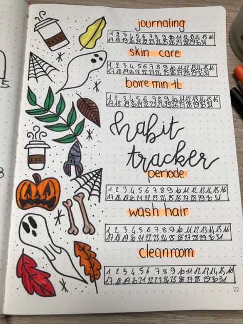 Halloween Bujo, October Bujo, Bullet Journal Halloween, Bullet Journal October, Journal Tips, Bulletin Journal, Tracker Ideas, Bullet Journal Ideas Templates, Bullet Journal Paper