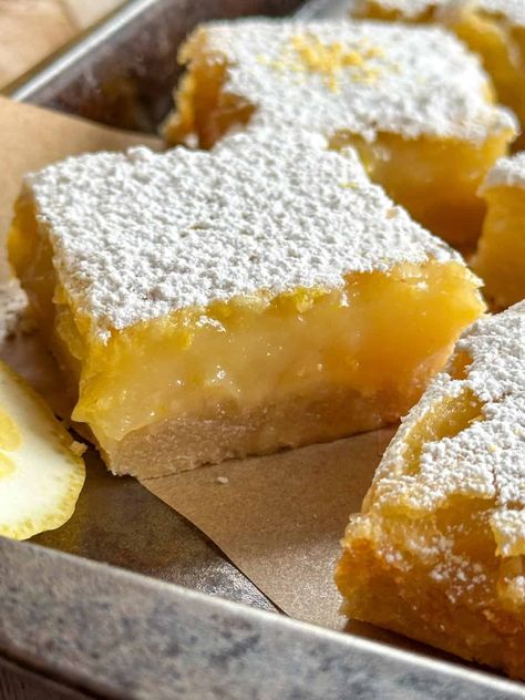 Sourdough Lemon Bars Easy Lemon Bars, Classic Lemon Bars, Sweet Bars, Shortbread Cookie Crust, Lemon Bars Easy, Sourdough Starter Discard Recipe, Lemon Bar, Lemon Bars Recipe, Lemon Squares