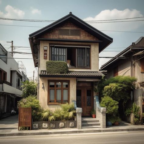 Small Home Aesthetic Exterior, Japanese Hotel Exterior, Town Houses Exterior, Vietnamese House Design, Japanese Style Home Exterior, Japanese Home Design Exterior, Japanese Inspired House Exterior, Small Japanese House Exterior, Japanese Style Bloxburg House