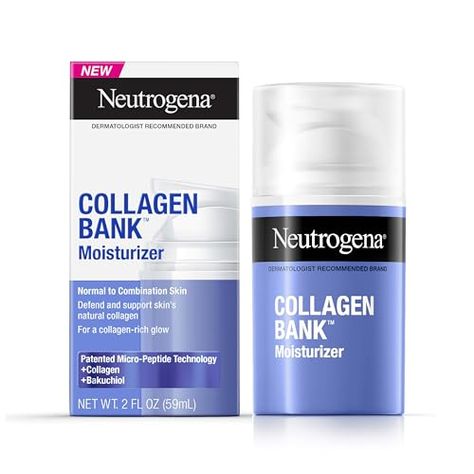 Neutrogena Collagen Bank Facial Moisturizer, Daily Collagen Face Moisturizer + Bakuchiol for Visibly Glowing, Plump Skin, Gentle, Non-Comedogenic, Non-Greasy, Lightweight & Fragrance-Free, 2 fl. oz Neutrogena Moisturizer, Drugstore Moisturizer, Spf Face Moisturizer, Plump Skin, Hydro Boost, Natural Collagen, Collagen Cream, Skin Collagen, Beauty And Skin Care