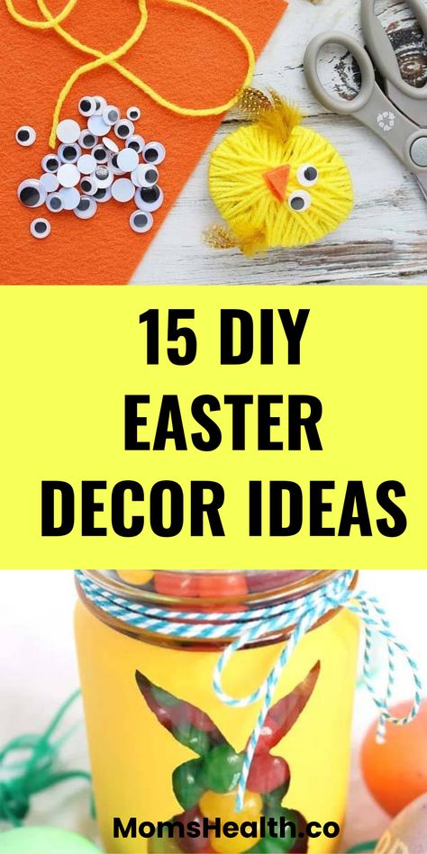 Discover 15 creative and affordable DIY Easter decor ideas. Engage with fun craft ideas for bringing springtime festivity into your home. This pin showcases two images filled with colorful Easter decorations ready to inspire your celebration. Easter Workshop Ideas, Easter Diy Decorations, Easter Meals, Easter Decorating Ideas, Spring Baskets, Simple Easter Eggs, Easter Theme Party, Easter Craft Ideas, Diy Easter Decor