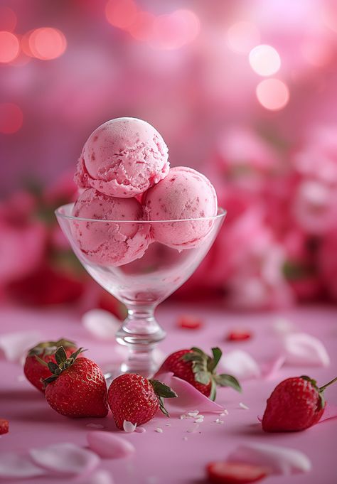 Strawberry Bliss: A Symphony of Ice Cream and Fresh Berries Fruit Garnish, Strawberry Delight, Pink Desserts, Pistachio Ice Cream, Mint Ice Cream, Strawberry Fruit, Waffle Cones, Dessert Toppings, Strawberry Ice Cream