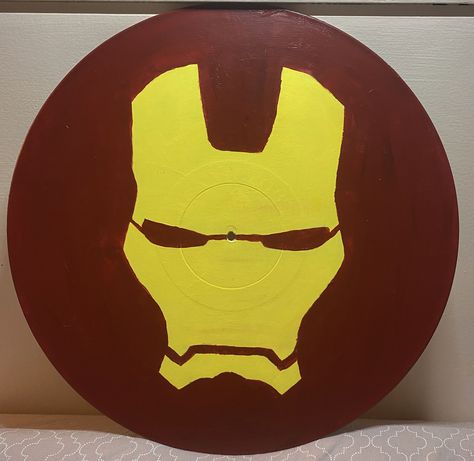 Marvel Cd Paintings, Iron Man Painting, Avengers Room Decor, Record Painting Ideas, Marvel Decor, Painted Records, Vinyl Paintings, Cd Wall Art, Vinyl Art Paint