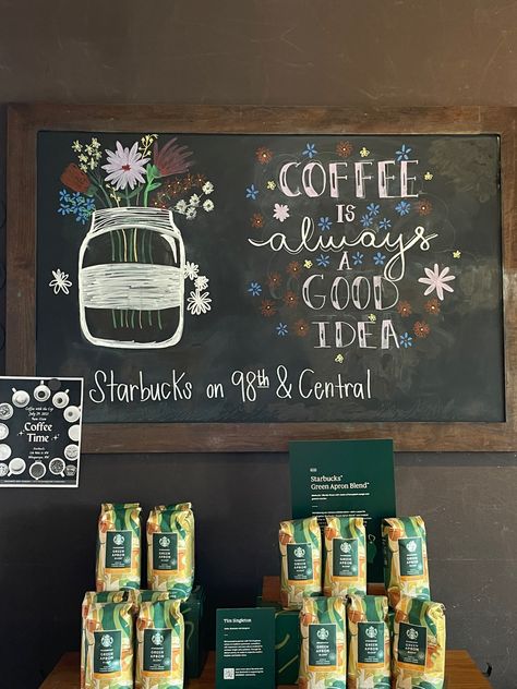 Spring Coffee Chalkboard Art, Starbucks Chalkboard, Spring Chalkboard Art, Summer Chalkboard, Coffee Chalkboard, Cafe Quotes, Spring Chalkboard, Starbucks Art, Starbucks Aesthetic