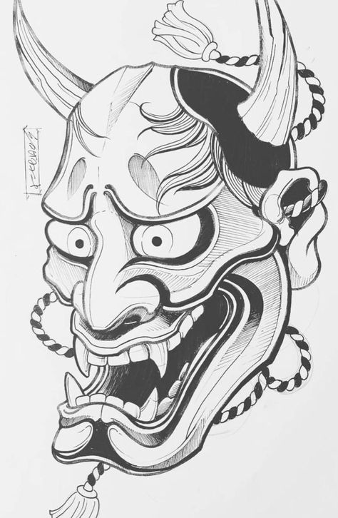 Mascara Oni, Japanese Demon Tattoo, Foo Dog Tattoo Design, Japanese Demon Mask, Japanese Mask Tattoo, Japanese Leg Tattoo, Oni Tattoo, Foo Dog Tattoo, Hannya Mask Tattoo