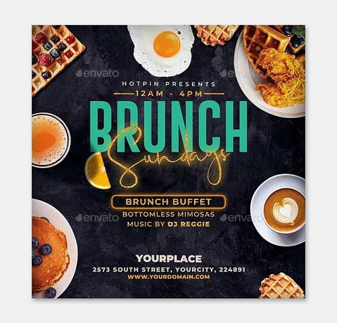 Brunch Flyer, Breakfast Catering, Template Instagram Post, Outdoor Catering, Instagram Post Design, Bottomless Mimosas, Saturday Brunch, Menu Flyer, Bottomless Brunch