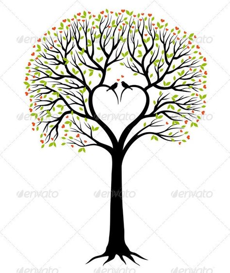 Family Tree Embroidery, Birds Vector, Heart Graphics, Family Tree Template, Tree Of Life Art, Celtic Tree, Love Tree, Heart Tree, Tree Silhouette