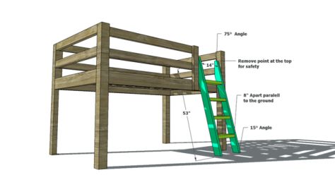 Free Woodworking Plans to Build a Low Loft Bunk Bed. only about 30 inches clearance underneath.  the author answers questions Bed Woodworking Plans, Full Size Loft Bed, Low Loft Bed, Loft Bed Plans, Diy Loft Bed, Loft Bunk Beds, Low Loft Beds, Wood Crafting Tools, Low Loft