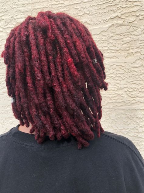 Locs dyed red✨🫶🏾 Red Dreadlocks Men, Deep Red Locs, Red Locs Men, Maroon Locs, Dark Red Locs, Loc Dye, 2 Tone Hair Color, Locs Dyed, Burgundy Dreads