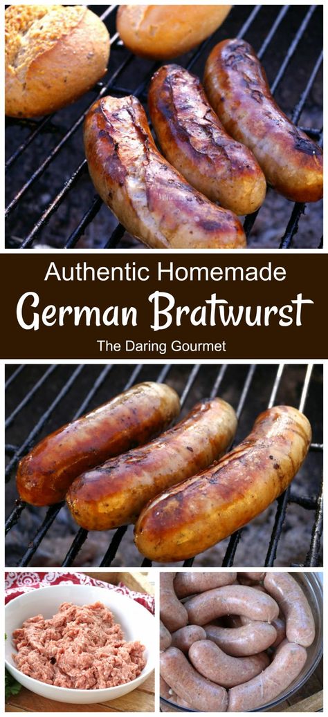 Homemade German Bratwurst Homemade Brats, Homemade Bratwurst Recipes, Homemade Bratwurst, Sausage Ideas, Bratwurst Recipe, German Bratwurst, Sausage Spices, Making Sausage, Sausage Making Recipes