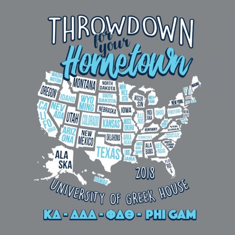 Hometown Throwdown Sorority, Cotton Sorority T-shirt With Letter Print, Summer Sorority Cotton T-shirt, Sorority And Fraternity Mixer Shirts, Cotton Sorority T-shirt With Text Print, Sorority Short Sleeve T-shirt With Text Print, Kappa Delta Sorority, Delta Sorority, Greek Shirts