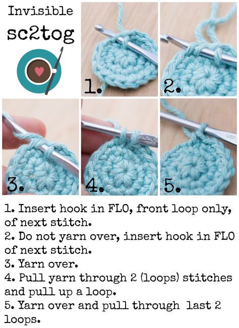 invisible sc2tog Sc2tog Crochet, Invisible Stitch, Crochet Stitches Free, Crochet Knit Stitches, Crochet Circles, Your Crochet, Crochet Magazine, Crochet Tutorials, Crochet Videos