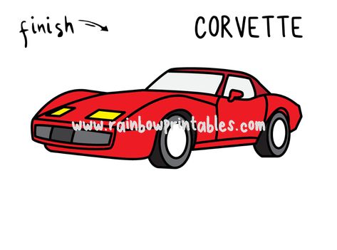 Toy Car Drawing, Corvette Drawing, Car Drawing For Kids, Corvette Classic, Car Drawing, Simple Toys, Corvette Convertible, American Classic Cars, Educational Worksheets