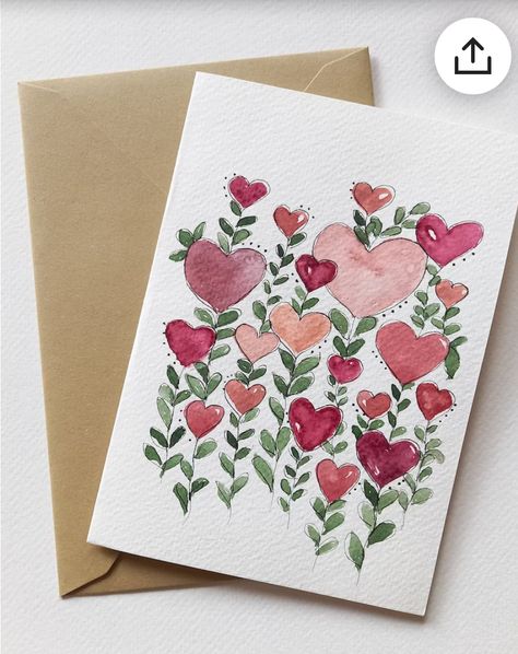 Hand Painted Valentines Cards, Valentines Watercolor Painting Ideas, Watercolor Valentines Day Cards, Valentines Day Cards Handmade Cute Ideas, Valentine’s Day Watercolor, Valentines Watercolor Cards, Watercolor Valentines Cards, Valentine Watercolor Painting, Watercolor Valentine Cards