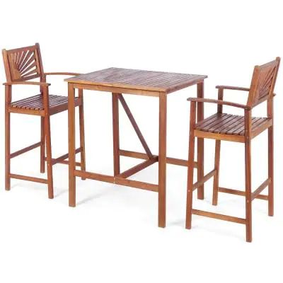 3PCS Bar Set Acacia Wood Bar Height Patio Bistro Dining Set Outdoor Table Haute Bar, Outdoor Bar Sets, Patio Bar Stools, Bar Table Sets, Bar Patio, Patio Bar Set, Outdoor Bistro Set, Wood Patio, Patio Dining Table