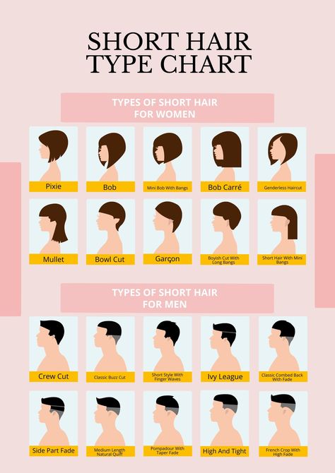 Hair Styles For Women Short Hair Names, Hairstyle Chart, Cute Hairstyles Short, Types Of Hair Styles, Hair Type Chart, Hair Chart, Hairstyles Names, Type Chart, Female Hairstyles