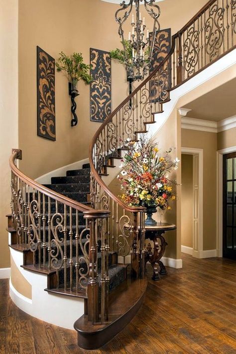 Art Panels Decoration To Make Your Wall Look Executive (3) Grand Home Interior, Tuscan Staircase, Stairs Wall Decor Ideas, Stairs Wall Decor, Stairway Decor, Walls Panels, Tuscan Wall Decor, Stair Wall Decor, درابزين السلم