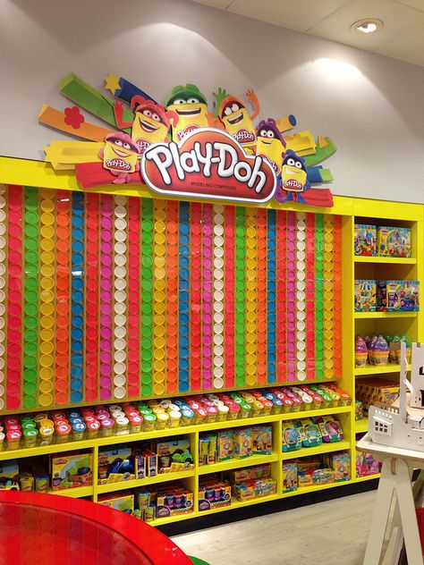 play doh display in selfridges | by flowin Playdoh Storage, Toy Store Ideas, Kallax Kids Room, Toy Shop Display, Toy Store Design, Pet Store Design, Large Toy Storage, Kids Party Tables, Modern Playroom