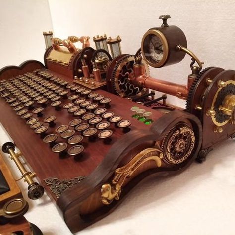 Steampunk Keyboard Steampunk Keyboard, Steampunk Computer, Steampunk Furniture, Wood Stains, Steampunk Decor, Pc Mouse, Computer Workstation, Neo Victorian, Art Lamp