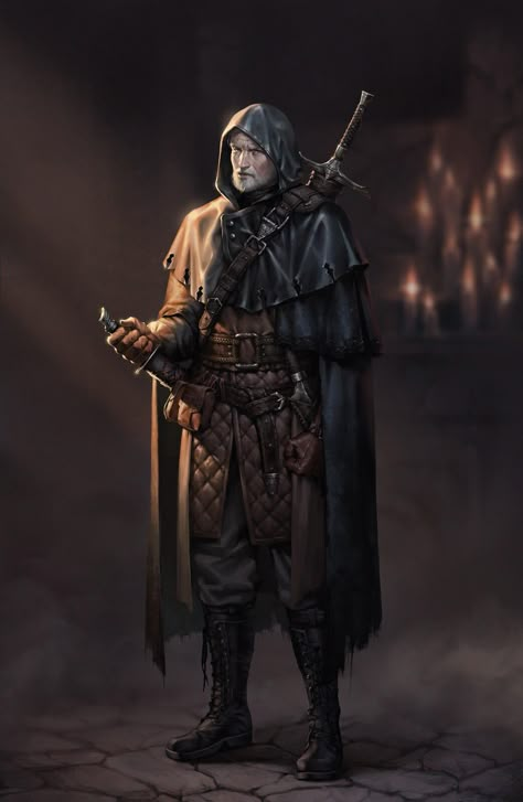 Old Assassin, Semi Realistic Art Style, Steampunk Rpg, Realistic Art Style, Grim Hollow, Fantasy Tavern, The Witcher Art, Semi Realistic Art, Rogue Character