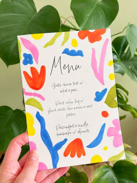 Fun Invite Design, Cricut Menu Cards, Fun Invitation Design, Birthday Menu Design, Illustrated Menu Design, Spring Menu Design, Floral Menu Design, Abstract Wedding Invitations, Create Board Pinterest