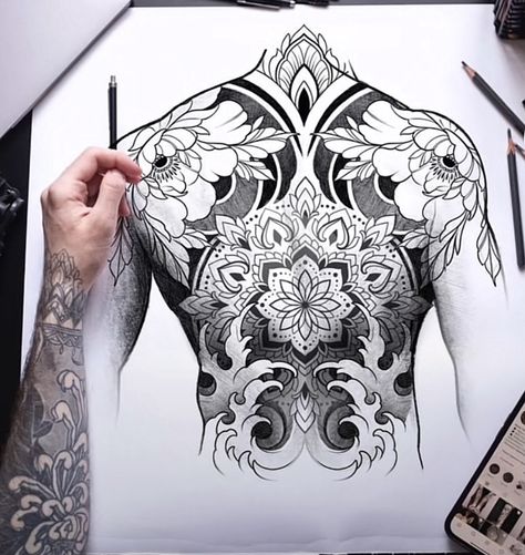 Backpiece Tattoo, Geometric Mandala Tattoo, Geometric Sleeve Tattoo, Back Piece Tattoo, Full Back Tattoos, Muster Tattoos, Geometry Tattoo, Geometric Tattoo Design, Back Tattoos For Guys