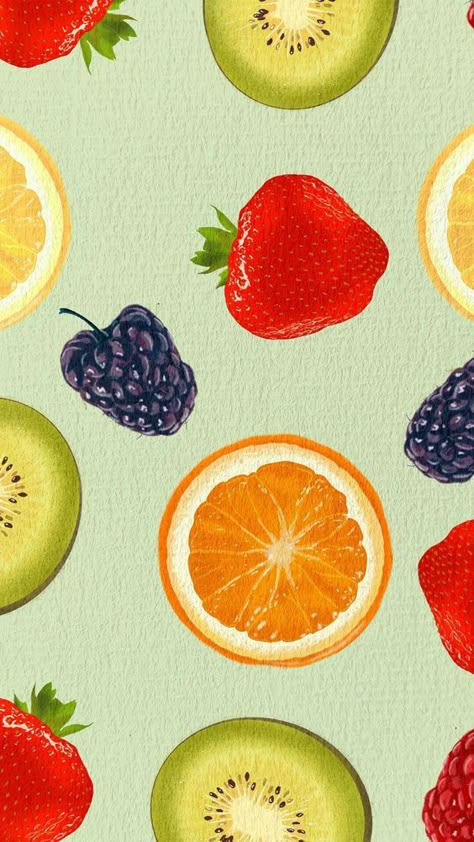 Djerf Avenue Wallpaper Fruit, Fruit Print Wallpaper, Phone Wallpaper Fruit, Cute Fruit Art, Berry Wallpaper Aesthetic, Fruit Lockscreen, Lisa Says Gah Wallpaper, Fruit Widgets, Fruit Background Aesthetic