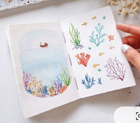 Coral Reef Illustration, Reef Illustration, Watercolor Coral Reef, Colorful Coral Reef, Watercolor Painting Ideas, Coral Watercolor, Watercolour Ideas, Watercolor Paintings For Beginners, Paint Inspo