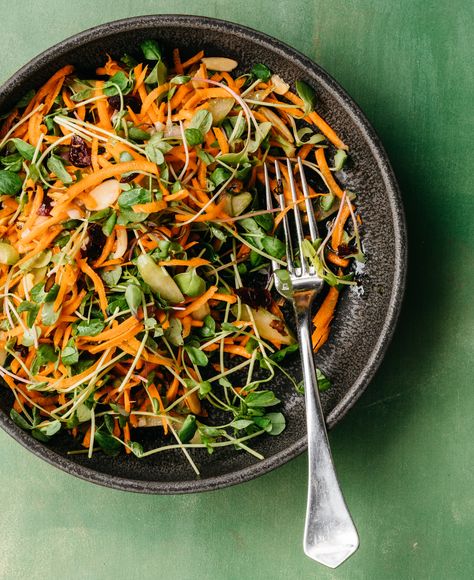 Carrot and Microgreen Salad — Edible Boston Microgreen Salad, Festive Salad, Microgreens Recipe, Lisa Evans, Winter Salads, Orange Carrots, Grow Microgreens, Squeezed Orange Juice, Sprouts Salad