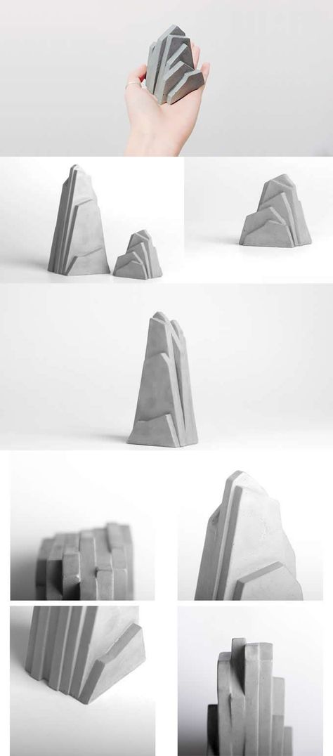 Personalized Concrete Mountain Bookends Desk Art Office Home Decoration Display Paper Weight Design, Concrete Art Ideas, Mountain Bookends, Bureau D'art, Concrete Desk, 3d Mountain, Concrete Home Decor, Desk Art, Concrete Products