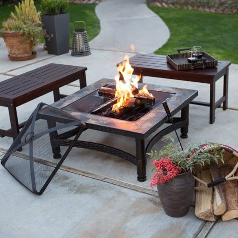 Slate Fire Pit, Affordable Outdoor Furniture, Small Fire Pit, Burning Fire, Gas Fire Pit Table, Gorgeous Tile, Garden Fire Pit, Wood Burning Fire Pit, Patio Party