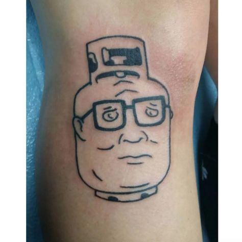 King Of Hill Tattoo, Funny Tattoos For Men Hilarious, Ditch Tattoos Men, King Of The Hill Tattoo Flash, Hank Hill Tattoo, Gary Tattoo Spongebob, Mr Poopybutthole Tattoo, Simple Cartoon Tattoos, Bobby Hill Tattoo