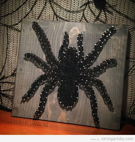 Spider String Art DIY Fall String Art, Halloween String Art, Wood String Art, Printable String Art Patterns, Diy String Art, Nail String, String Art Ideas, Nail String Art, String Wall Art