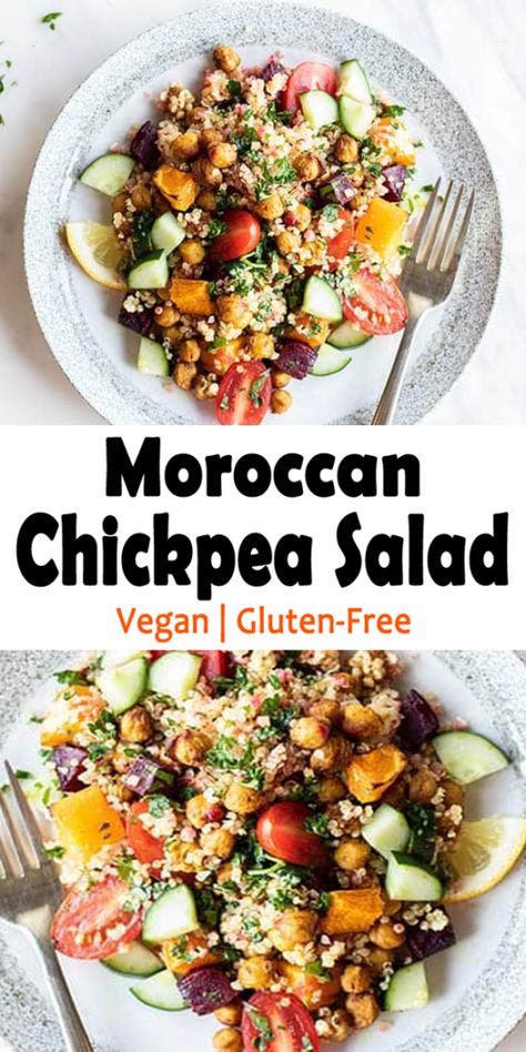 Moroccan Chickpea Salad, Quinoa And Chickpeas, Moroccan Quinoa, Chickpea Salad Vegan, Quinoa Chickpea Salad, Moroccan Chickpea, Salad With Quinoa, Moroccan Salad, Plant Proteins