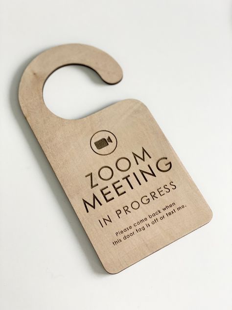 "Zoom Meeting Door Sign, Video Call Door Sign, Wood Door Sign, Privacy Sign, In Session Sign, Work from Home Sign, Office Sign *Main photo is Raw Wood [ Purchase Includes ] ♡ Zoom Meeting Door Sign [ Dimensions ] ♡ Width: 3.9\" inches wide ♡ Height: 8.2\" inches tall  *Dimensions are approximated in inches [ Specifications ] ♡ Made of Wood ♡ Approx. 4mm thick (lightweight) ♡ Some finishes may show wood grains/texture more than others [ Note ] The video shown may not be of the same text for the l Work Door Sign, In Meeting Door Sign, Hanging Door Sign, Work From Home Door Sign, Funny Office Door Signs, In A Meeting Sign Office, Office Door Signs Diy, In A Meeting Door Sign, In A Meeting Sign