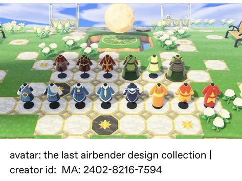 Animal Crossing Avatar Designs, Acnh Avatar Design, Avatar The Last Airbender Animal Crossing, Acnh Avatar The Last Airbender, Acnh Avatar Ideas, Avatar Animal Crossing, Atla Clothing, Animal Crossing Avatar, Acnh Avatar