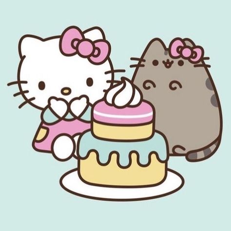 Pusheen Friends, Pusheen Hello Kitty, Hello Kitty And Pusheen, Hello Kitty Pusheen, Hello Kitty X Pusheen, Kitty Fairy, Hello Kitty Clipart, Kawaii Cat Drawing, Sailor Moon Cat