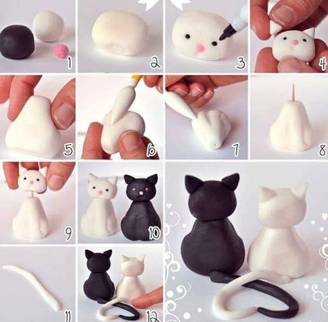 Clay Date, Clay Crafts For Kids, Cat Wedding, Polymer Clay Figures, Fondant Tutorial, Wedding Topper, Clay Craft, Cute Clay, Yarn Ball