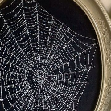 Black Fabric Embroidery, Cobweb Embroidery, Spiderweb Tutorial, Embroidery On Black Fabric, Black On Black Embroidery, Spiderweb Embroidery, Goth Embroidery, Dark Embroidery, Embroidery On Black