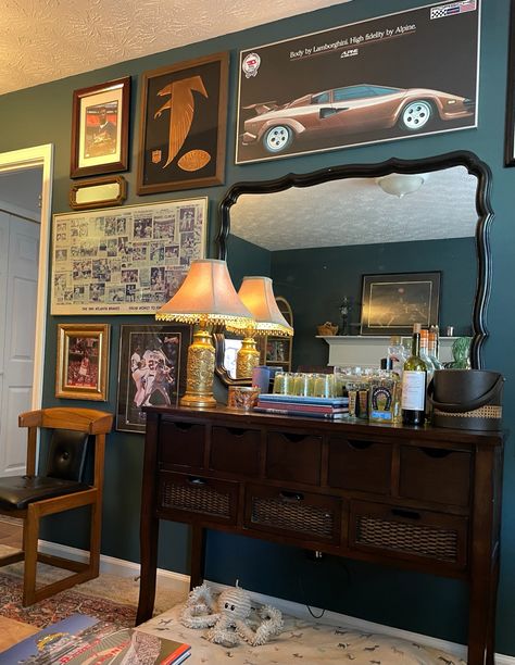 Sports + car themed gallery wall Themed Gallery Wall, Classic Cars, Room Ideas, Sports Car, Gallery Wall, Jordan, Sports, Wall