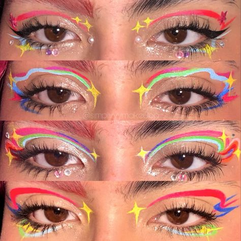 Colorful Graphic Eyeliner, Graphic Eyeliner Ideas, Hippie Makeup, Eyeliner Ideas, Funky Makeup, Cute Eye Makeup, Face Paint Makeup, Graphic Makeup, Graphic Eyeliner