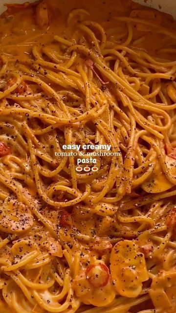 Daily Recipes | Food on Instagram: "Easy creamy mushroom & tomato pasta 🍝 🎥 Credits @nourishwithliv Follow @thefoodie.101 for delicious food & Recipes everyday 🥘 You’l need 👩‍🍳: • 1/2 brown onion, diced 🧅 • 2 tsp minced garlic or 2 gloves freshly diced 🧄 • 1/2 C diced cherry tomatoes 🍅 • 4 medium button mushrooms, sliced 🍄 • 4 tbsp tomato paste 🥫 • 1/2 C pasta cooking water 💧 • 250ml pouring cream 🧴 • 1 tsp oregano 🌿 • salt and pepper to taste 🧂 • 1 big handful mozzarella 🧀 • 250g